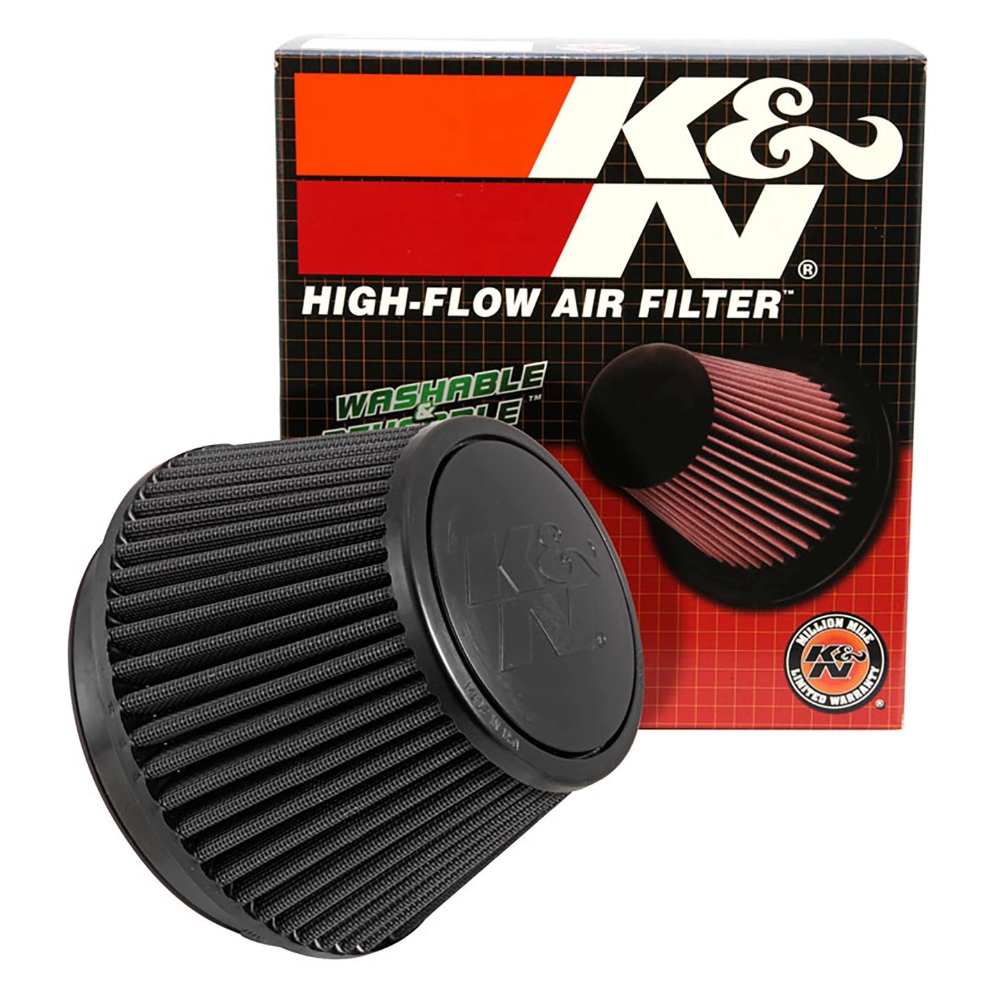 K&N RU-3106HBK Universal Round Tapered High Flow Washable Air Filter for Intake