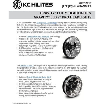 KC HiLiTES 7in Gravity LED Headlights | Jeep JK 07-18 (42341)