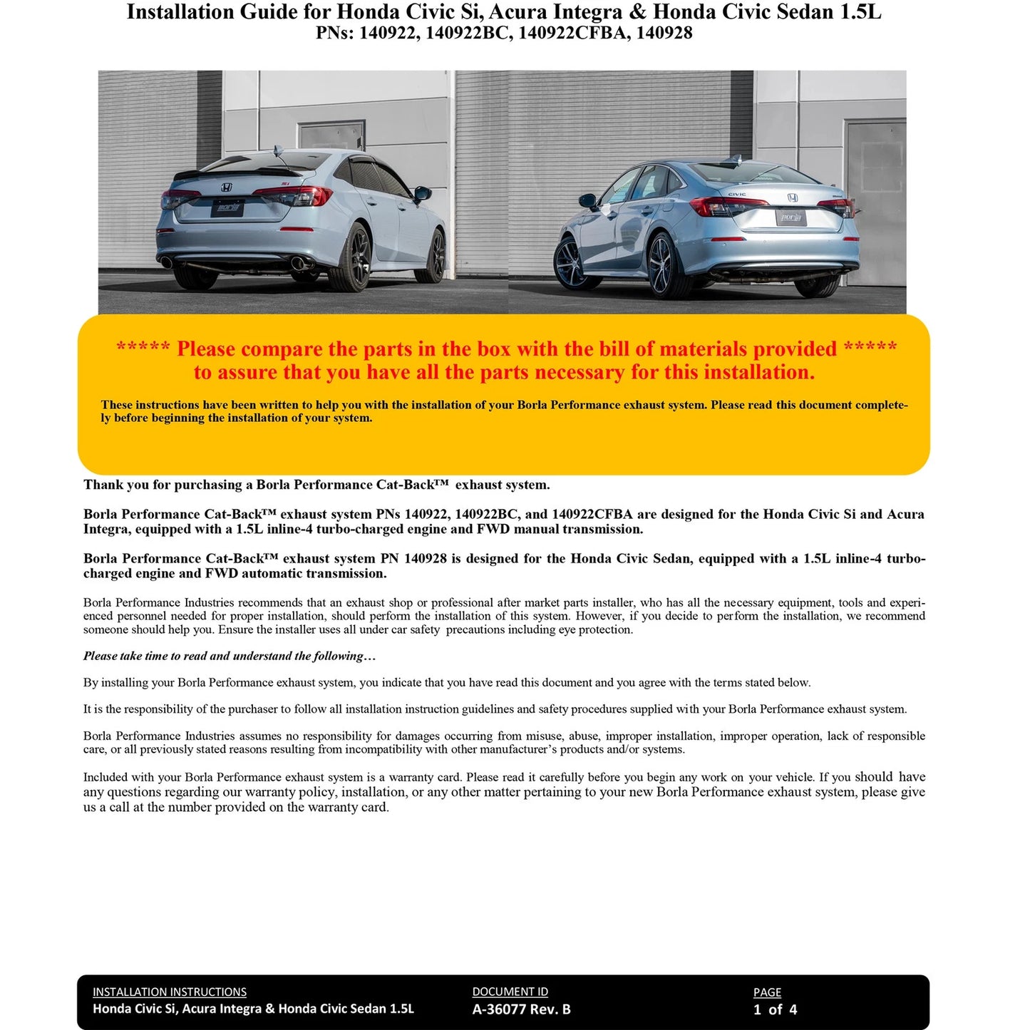Borla S-Type Cat-Back Exhaust System | 2022+ Honda Civic Si (140922)