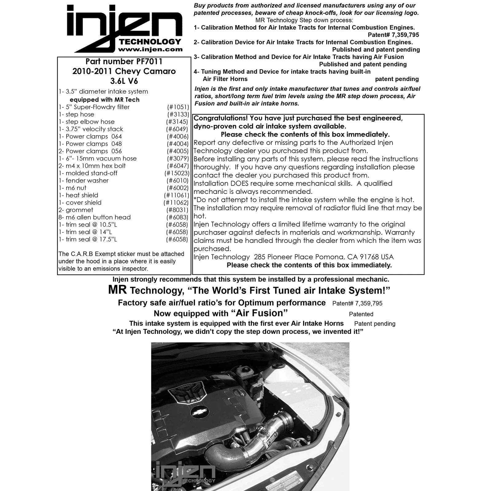 Injen PowerFlow Short Ram Air Intake System | Chevrolet Camaro (10-15) (PF7011WB)