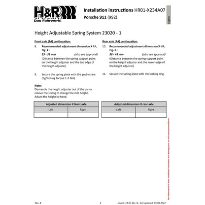 H&R VTF Adjustable Lowering Springs | Porsche 911 Carrera 2/2S/4/4S Cabrio/Coupe (20-22) (23020-1)