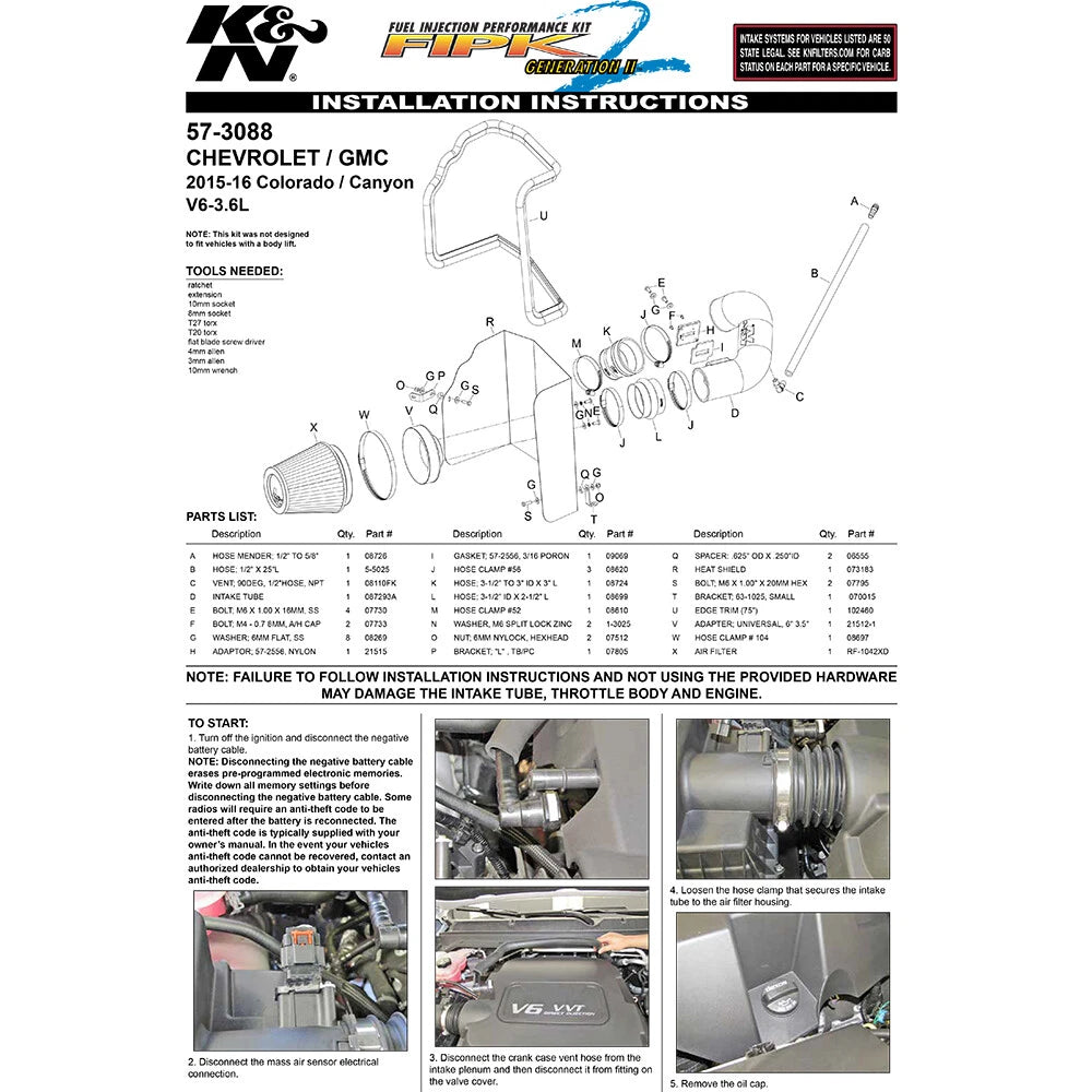 K&N 3.6L V6 Performance Air Intake System | Chevrolet Colorado (57-3088)