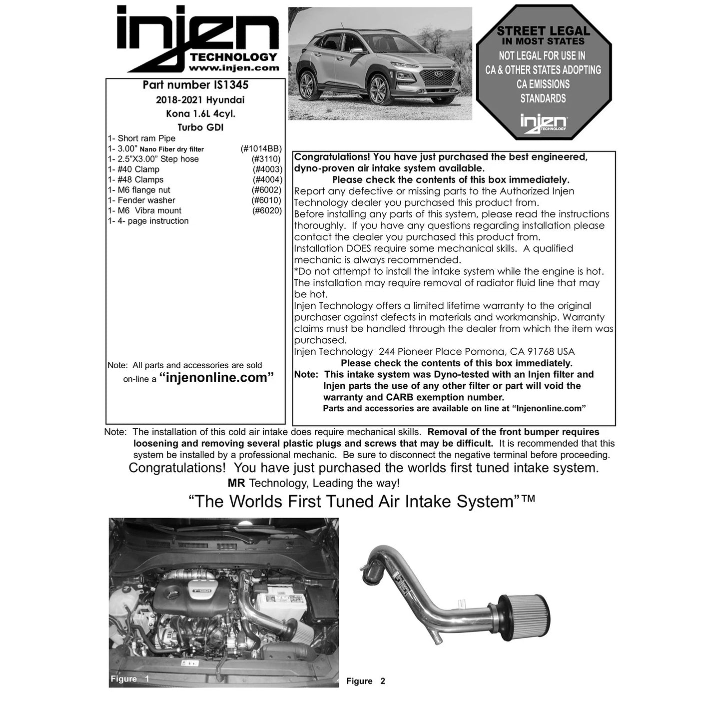 Injen Short Ram Cold Air Intake System | Hyundai Kona Electric (18-20) (IS1345BLK)