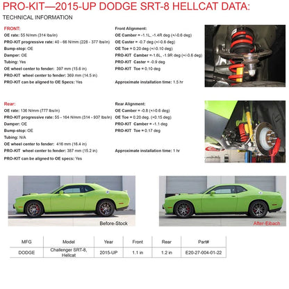 Eibach Pro-Kit Lowering Springs for 2015-2023 Dodge Challenger SRT Hellcat RWD