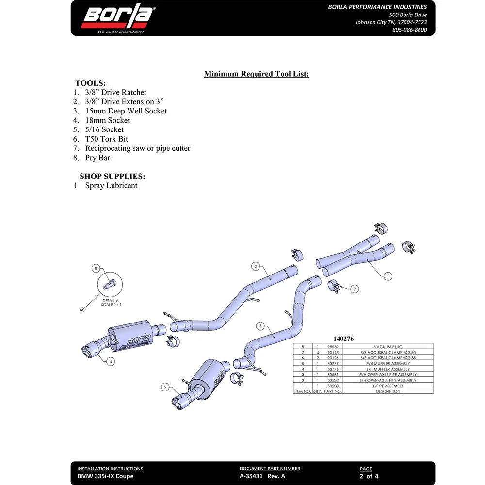 Borla Aggressive Catback Exhaust System | BMW 335i Coupe/Sedan (07-08) (140276)