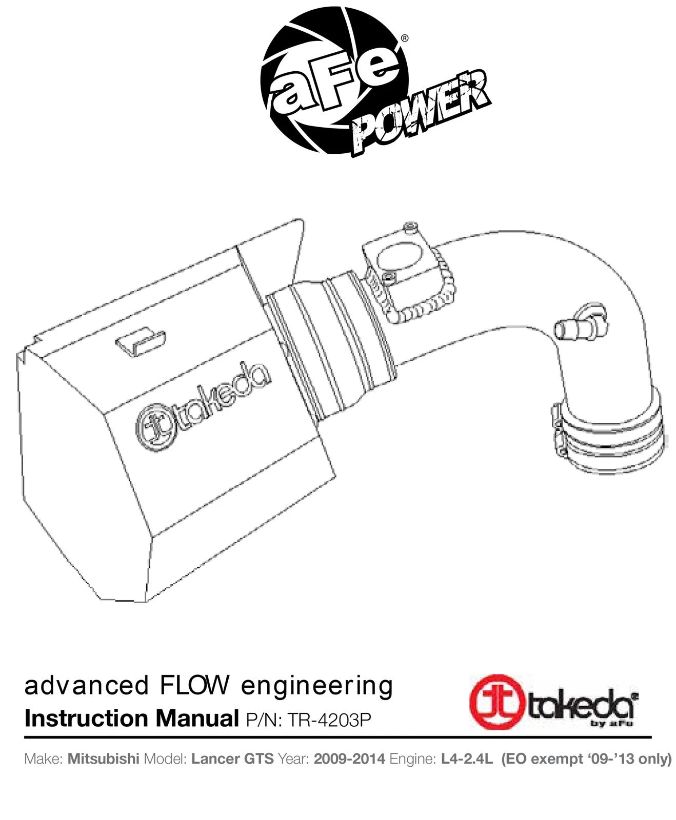 aFe Takeda Stage-2 Cold Air Intake | Mitsubishi Lancer GTS 2.4L (09-11) (TR-4203P)