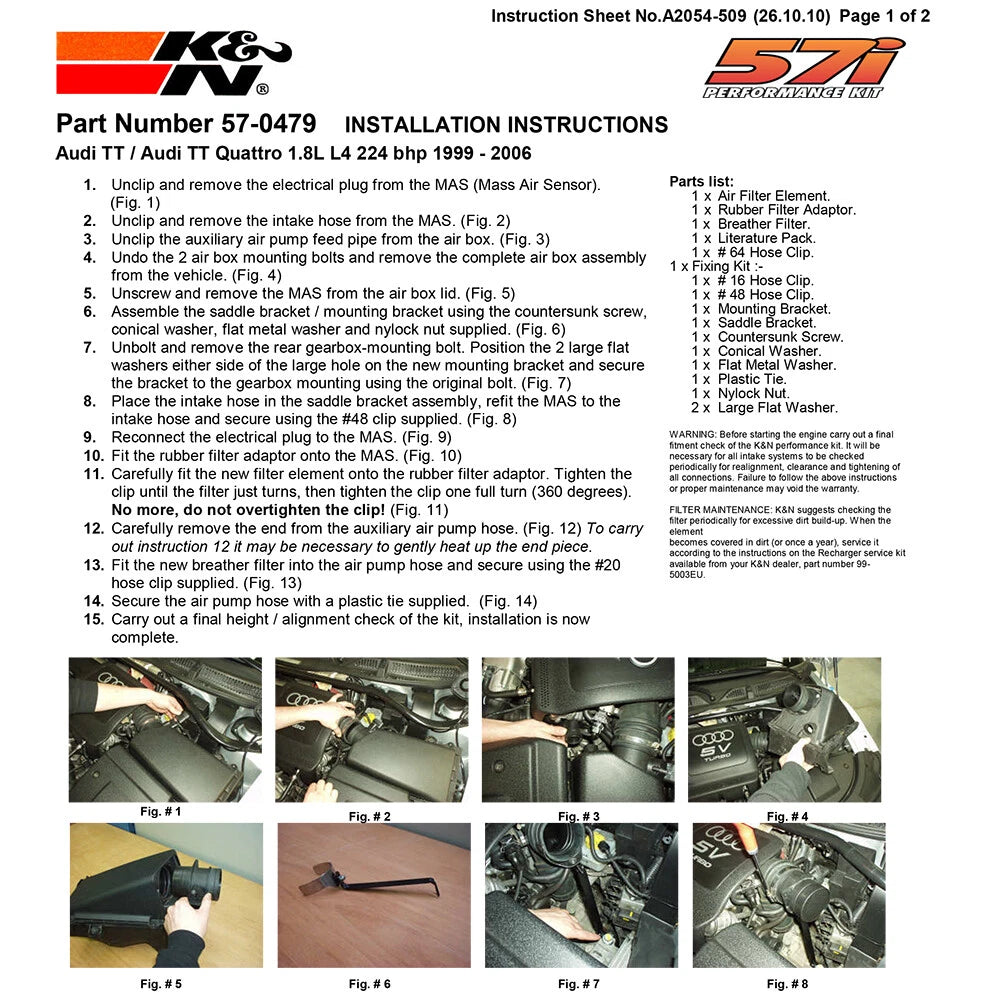 K&N Performance Intake Kit | Audi TT Quattro 1.8L (57-0479)