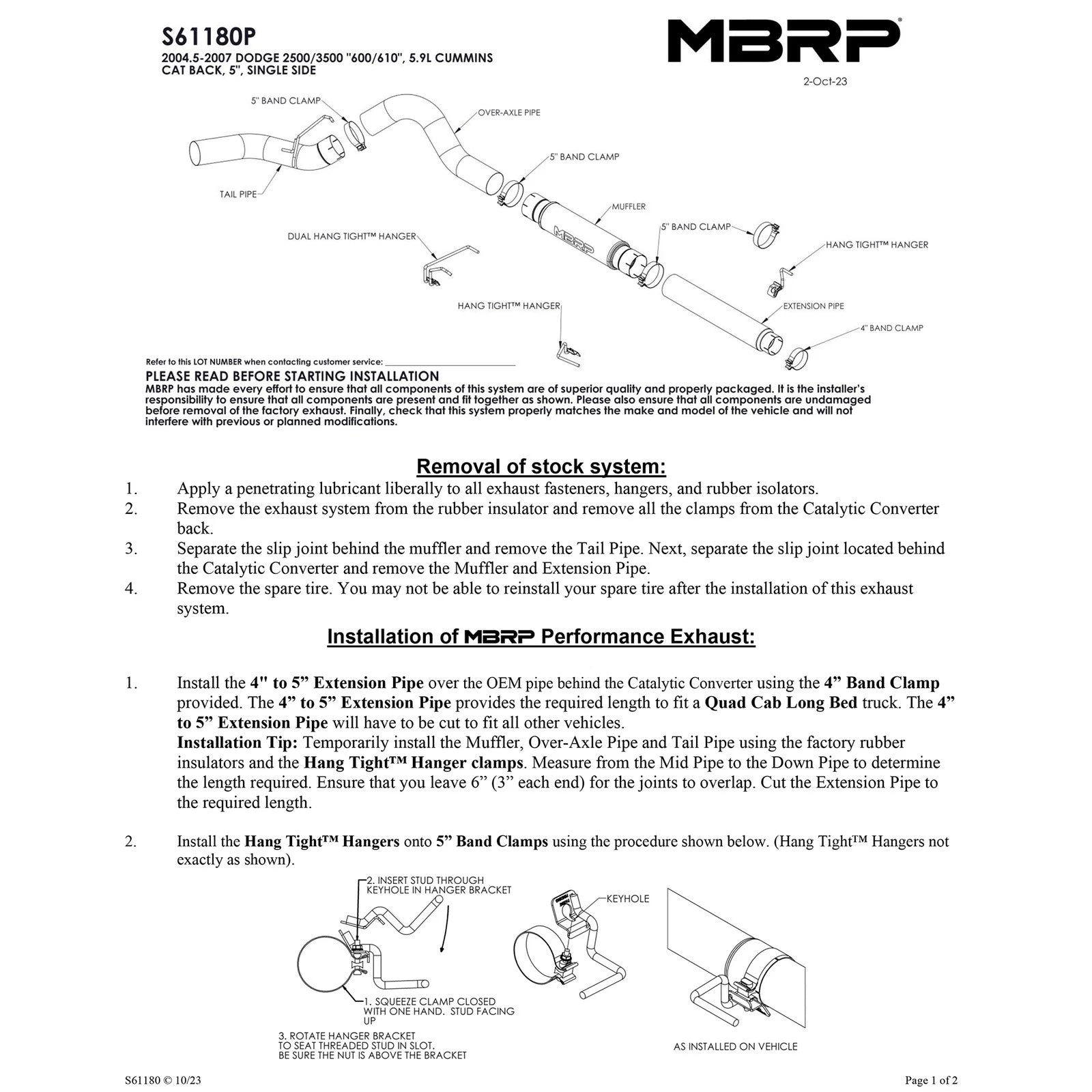 MBRP 5in Cat-Back Single Side Exit AL Exhaust | Ram 2500/3500 Cummins 600/610 (S61180P)
