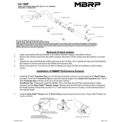 MBRP 5in Cat-Back Single Side Exit AL Exhaust | Ram 2500/3500 Cummins 600/610 (S61180P)