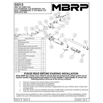 MBRP 3in Cat-Back Dual Split Side Exhaust | Ford F-150 21-24 2.7L/3.5L/5.0L (S5213409)
