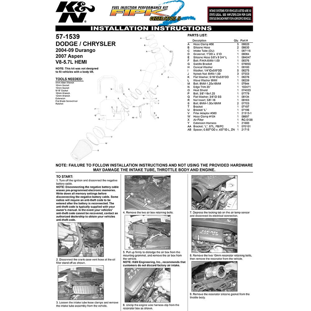K&N Performance Intake Kit | Dodge Durango (04-06) (57-1539)