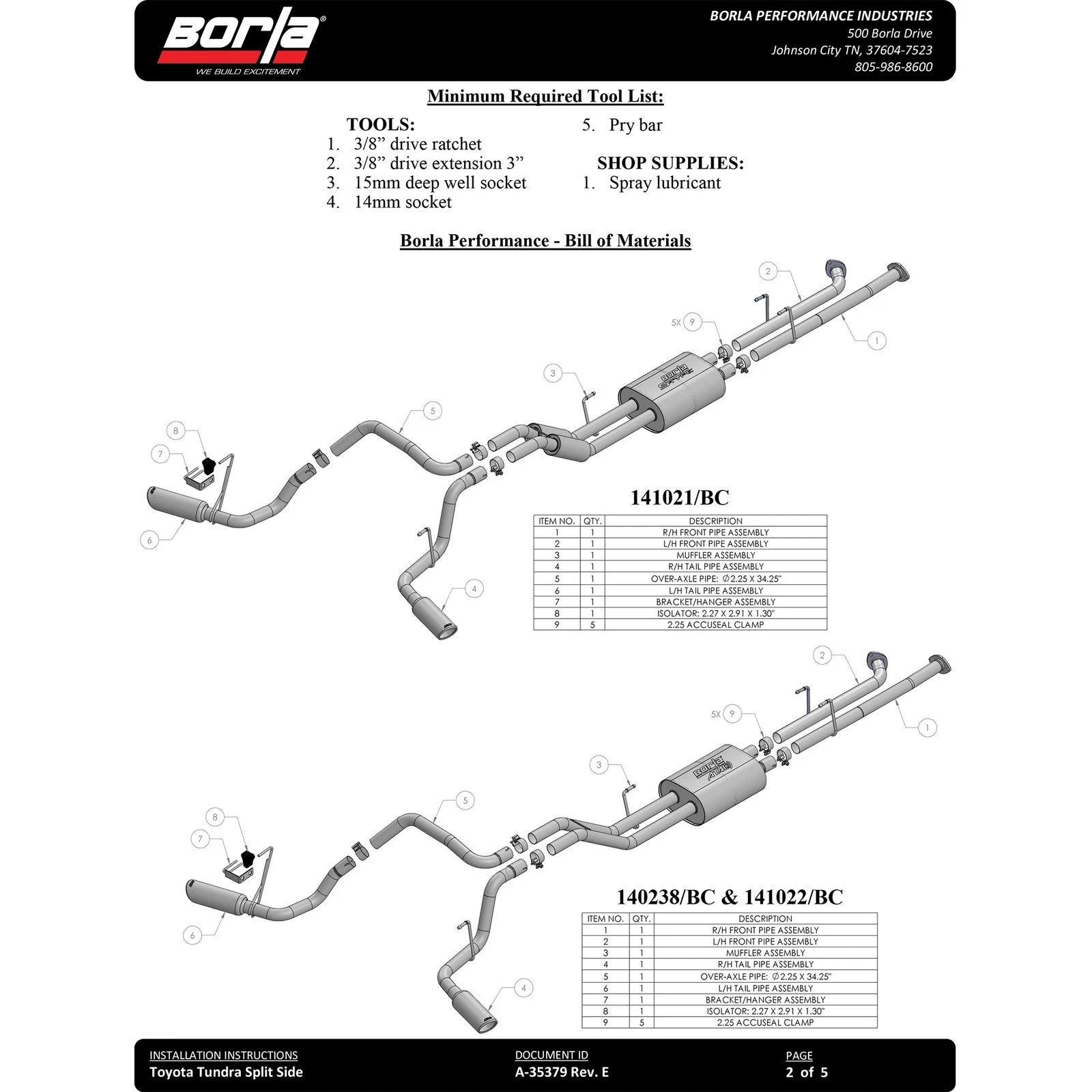Borla 141024 ATAK Stainless Cat Back Exhaust Kit for 2009-21 Tundra 4.6L 5.7L V8