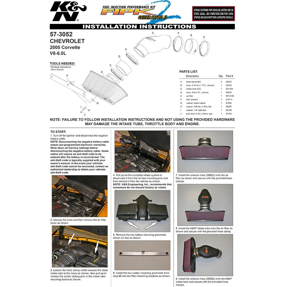 K&N FIPK Air Intake System | 2005-2007 Chevrolet Corvette 6.0L (57-3052)