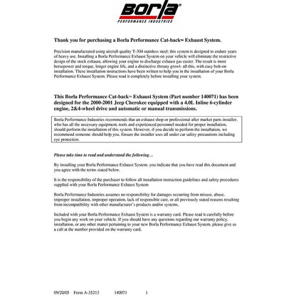Borla Cat-Back Exhaust System - Touring | 1997-2001 Jeep Cherokee 4.0L (140071)