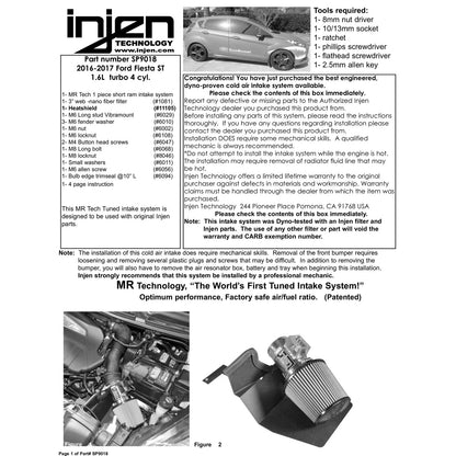 Injen Short Ram Intake | Ford Fiesta ST (08-19) 1.6L Turbo (SP9018P)