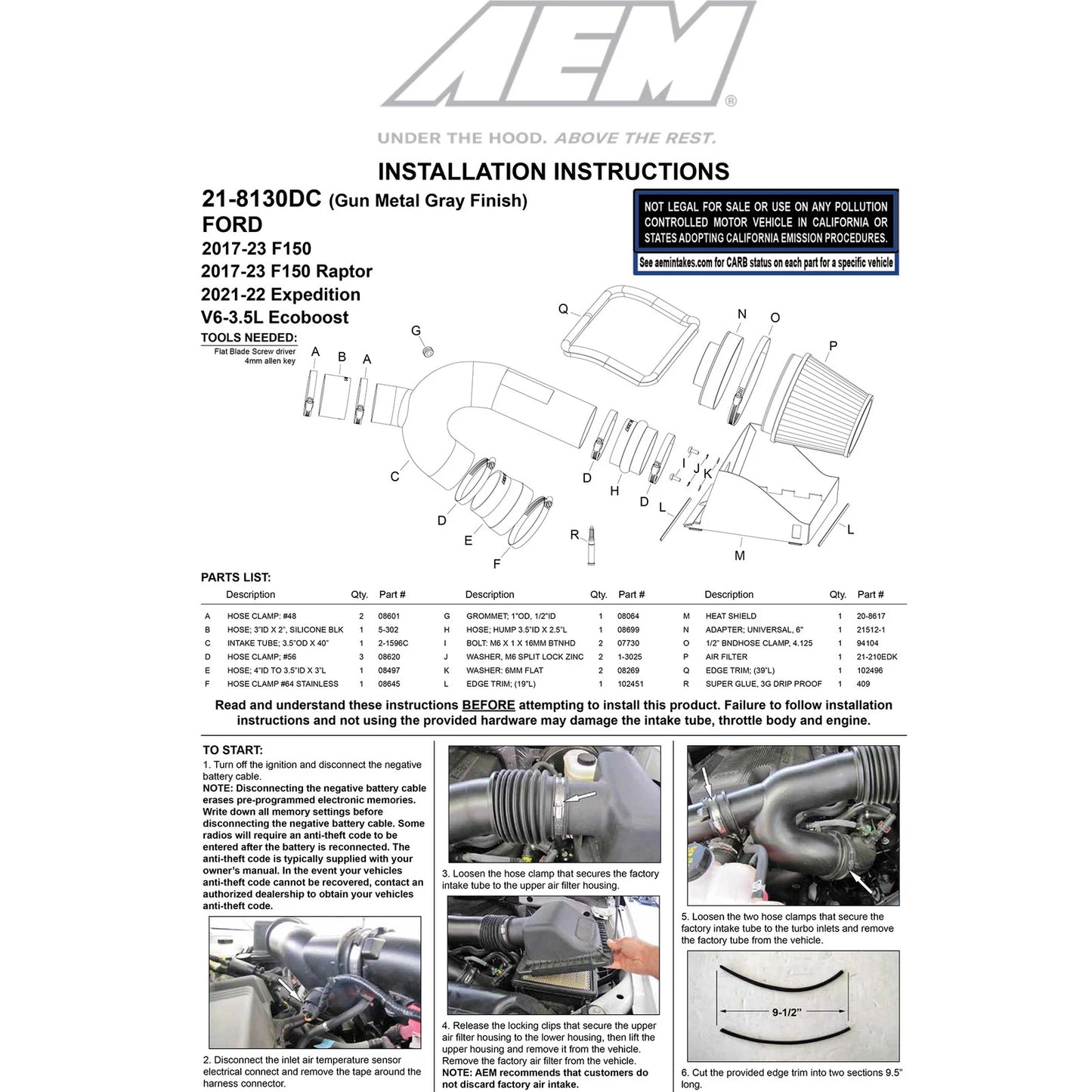 AEM 3.5L V6 Cold Air Intake | Ford F-150 (17-18) (21-8130DC)
