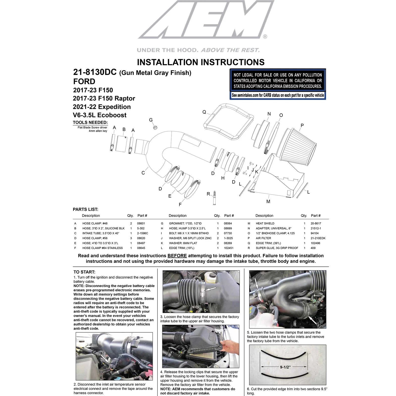 AEM 3.5L V6 Cold Air Intake | Ford F-150 (17-18) (21-8130DC)