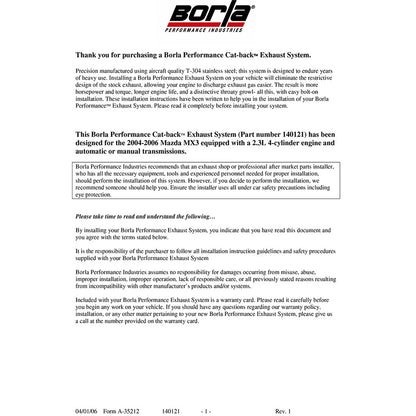 Borla Catback Exhaust | 2004-2009 Mazda 3 (140121)