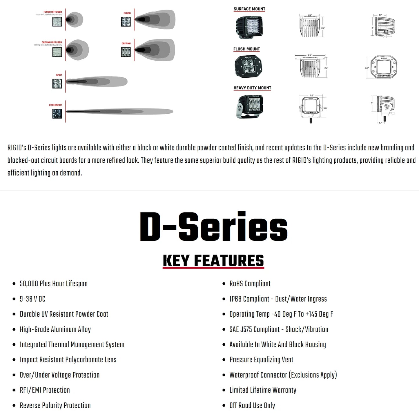 Rigid Industries Rigid D-Series LED Pro Light - Driving / Flush / Black Housing / Pair (RIG512313)