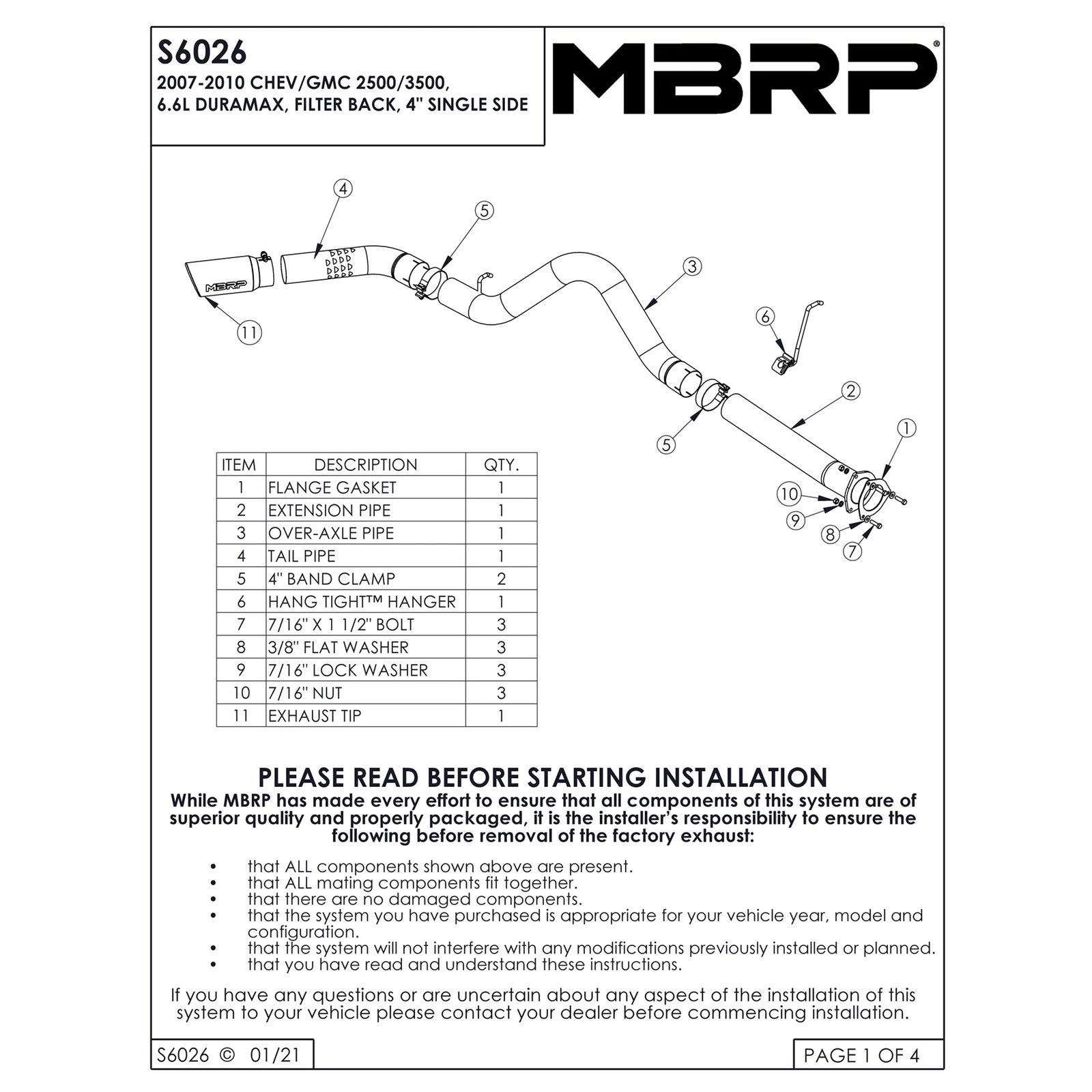 MBRP HD 07-14 Chevy/GMC Duramax Single Side Exhaust | Silverado 2500/3500 (S6026AL)