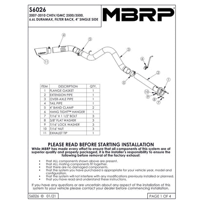 MBRP HD 07-14 Chevy/GMC Duramax Single Side Exhaust | Silverado 2500/3500 (S6026AL)