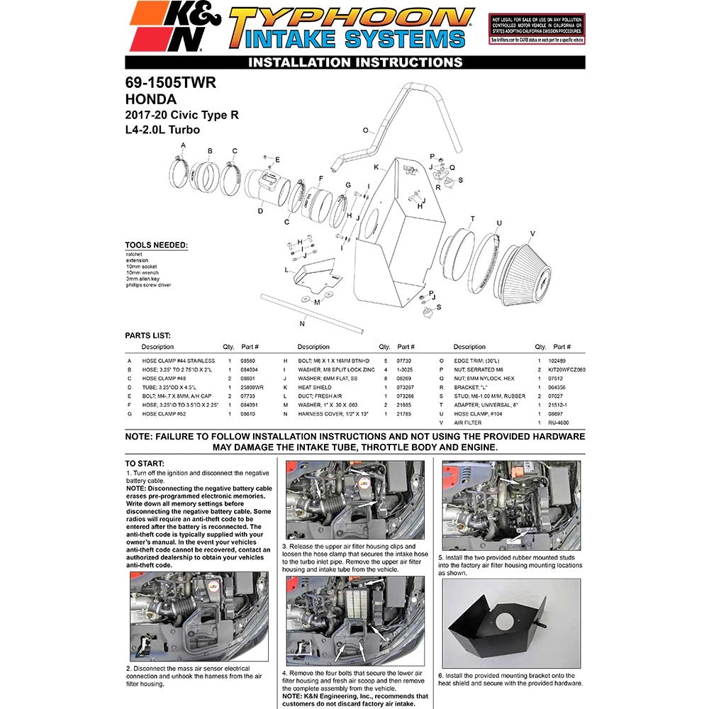 K&N 17-18 Honda Civic Type-R Cold Air Intake | Honda Civic Type-R (17-18) (69-1505TWR)