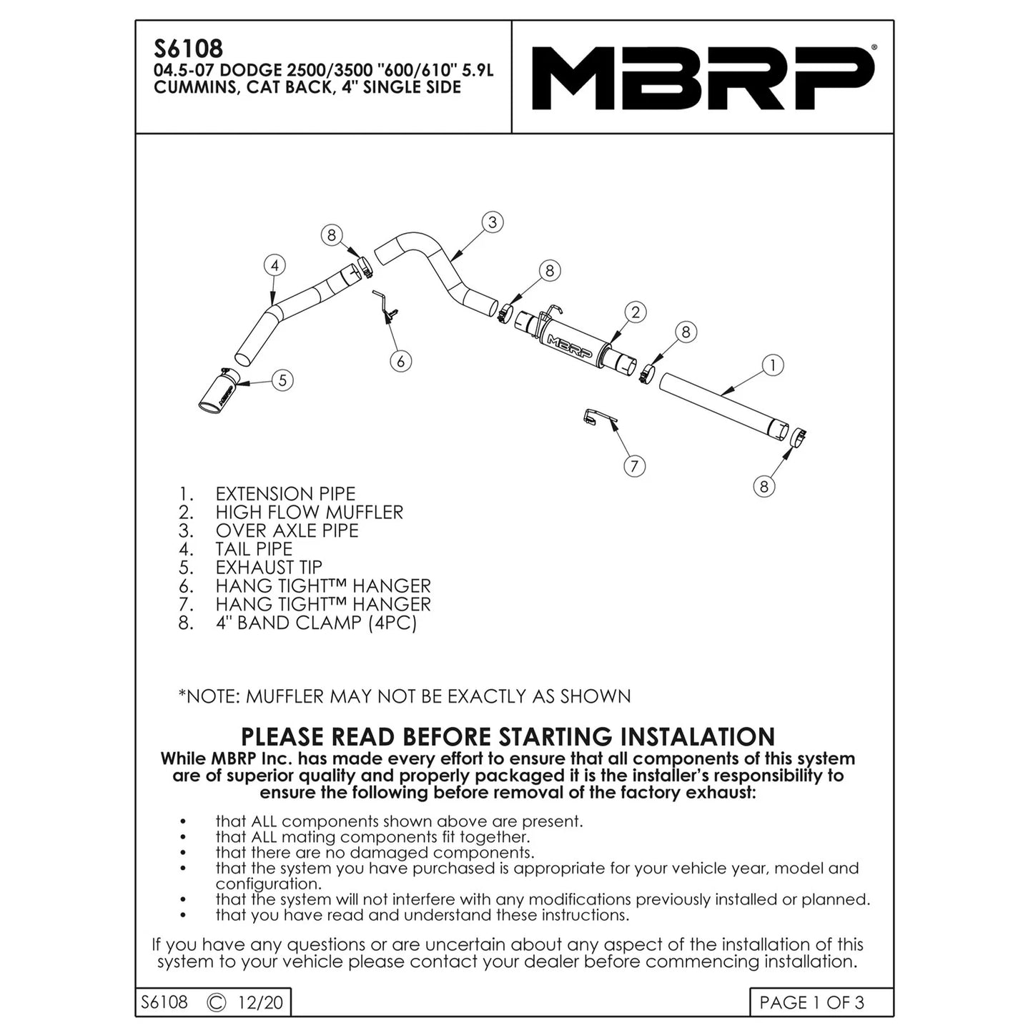 MBRP 4in. Cat-Back Single Side Exit Exhaust | Dodge 2500/3500 Cummins 600/610 (04.5-07) (S6108409)