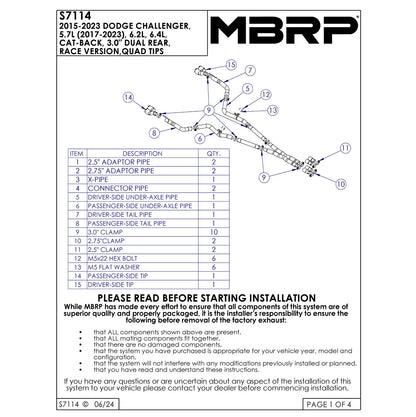 MBRP Race Series 3in Cat-Back D&S Exhaust w/ Quad Tips | Dodge Challenger 16+ (S7114AL)