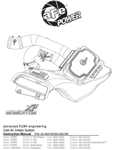 aFe Momentum XP Cold Air Intake w/ Pro Dry S Filter | Ford F-150 Raptor V6 3.5L (21-22) (50-30072D)