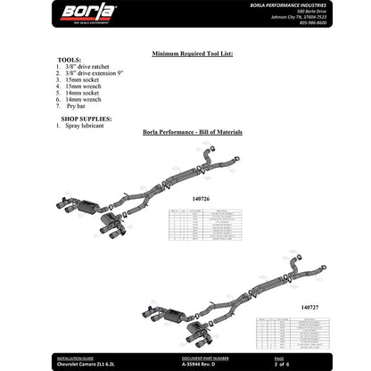 Borla Cat-Back Exhaust System - S-Type | 2017-2020 Chevrolet Camaro ZL1 6.2L (140726)