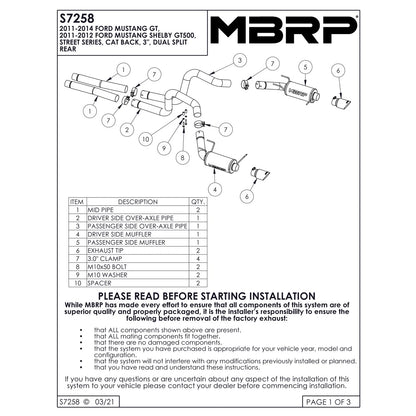 MBRP 3in Cat-Back D&S Rear Street Exhaust w/ 4in Tips - Black | Ford Mustang GT (11-14) (S7258BLK)