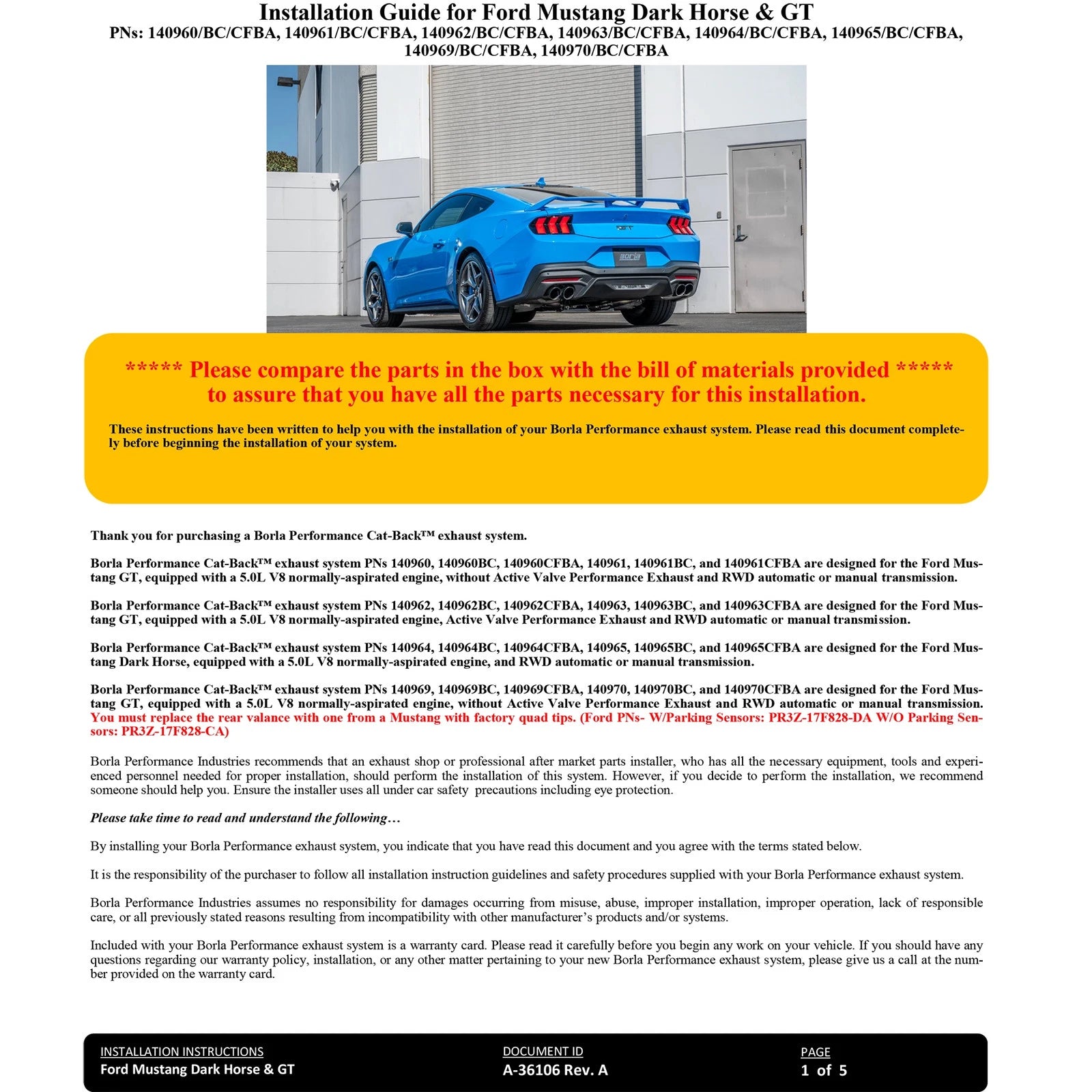 Borla 2024 Ford Mustang GT 5.0L V8 w/ Active Exhaust S-Type Cat-Back Exhaust System | Ford Mustang GT (24) (CFBA)