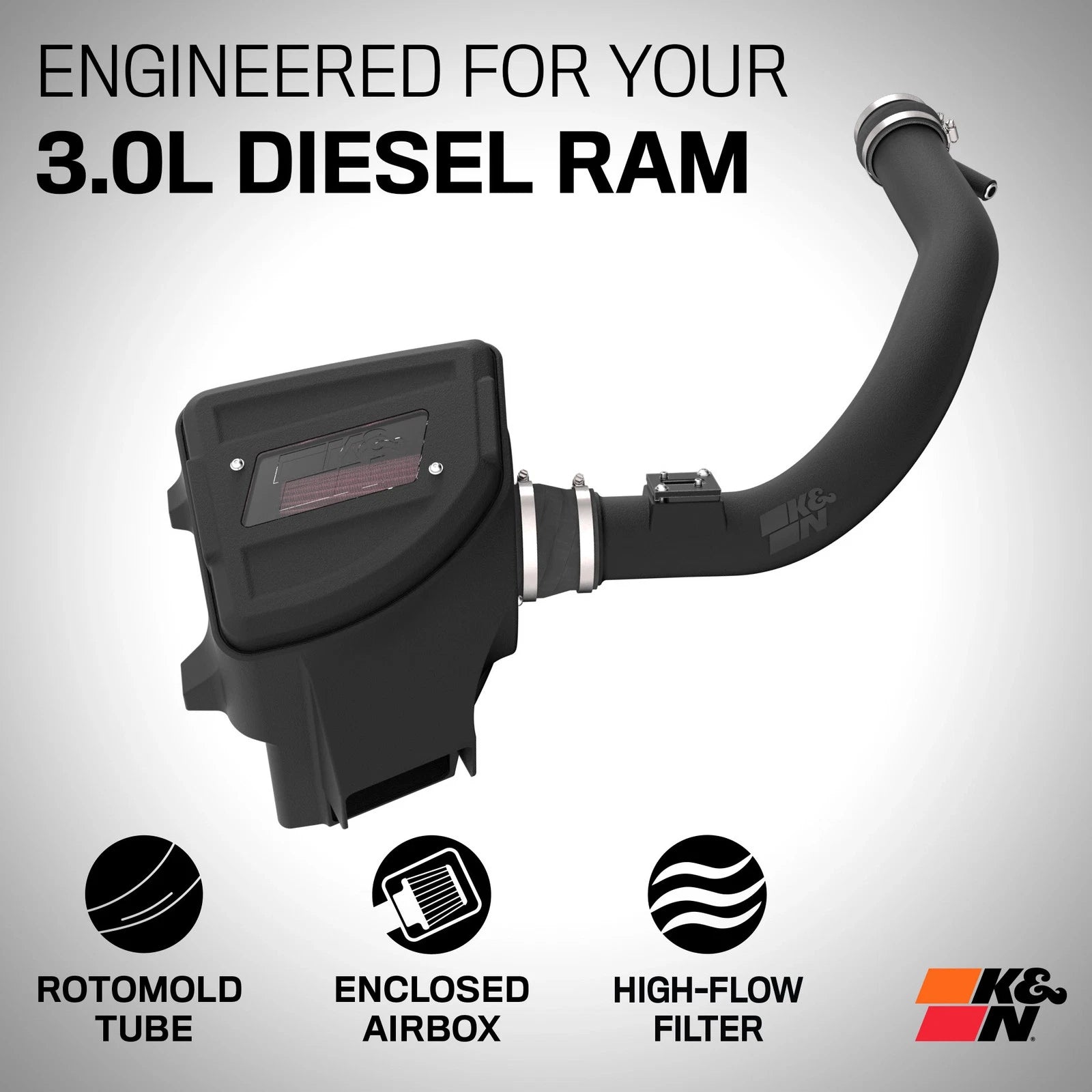 K&N 20-23 RAM 1500 V6 3.0L Diesel Performance Air Intake System | RAM 1500 V6 3.0L Diesel (63-1586)