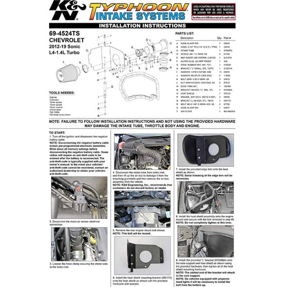 K&N 12mm Performance Cold Air Intake | Chevrolet Sonic (14) (69-4524TS)