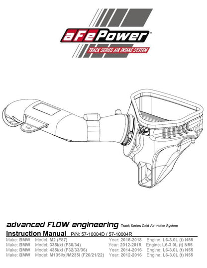 aFe Track Series Carbon Fiber Intake w/Pro 5R Filter | BMW M2 (F87) L6 3.0L N55 (16-18) (57-10004R)