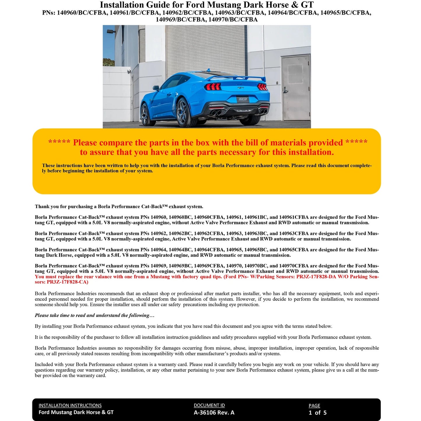 Borla 3in ATAK Catback Exhaust | Ford Mustang GT (24) (140970)