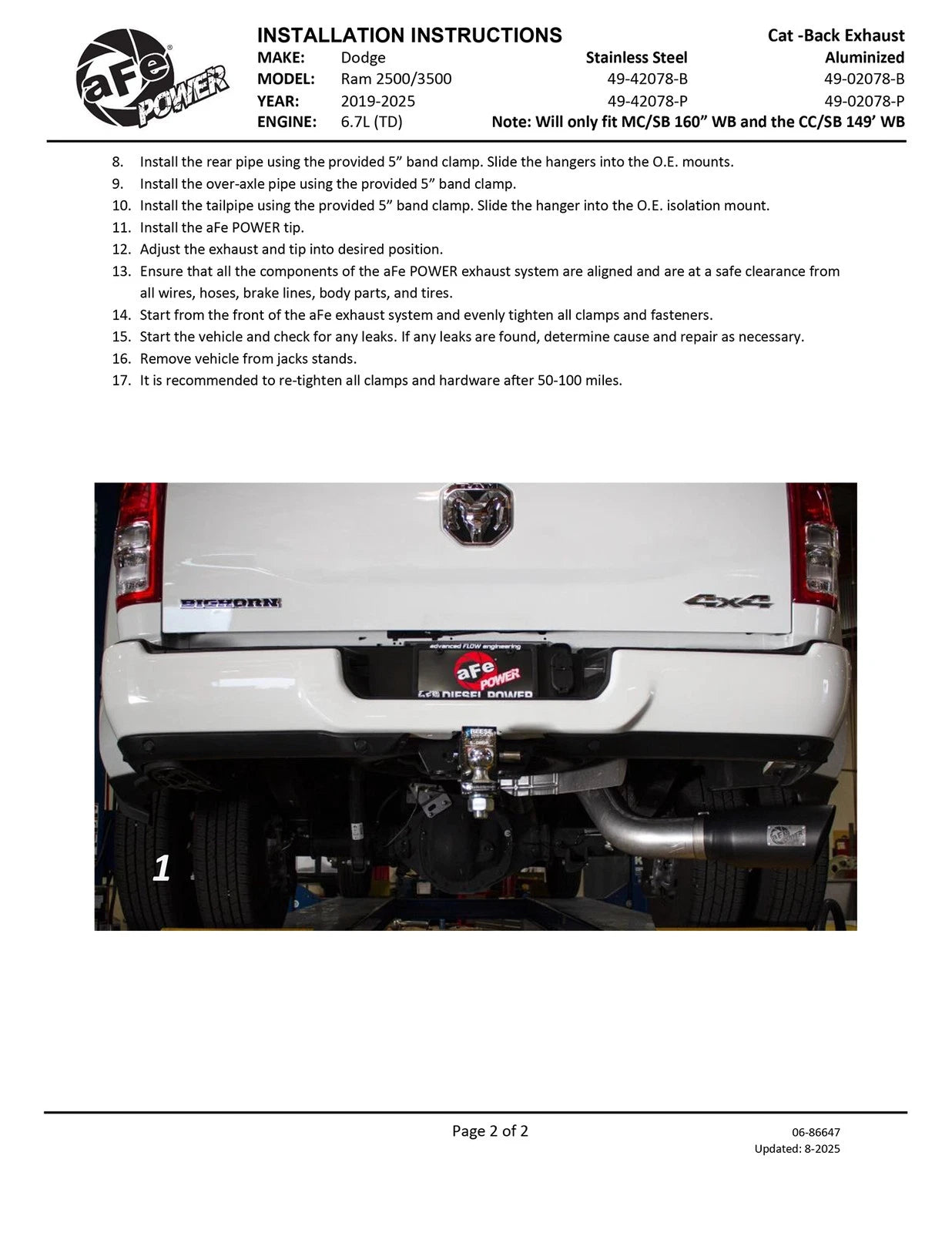 aFe ATLAS 5in DPF-Back Alum Steel Exhaust System w/ Black Tip 19-20 Ram Diesel Trucks L6-6.7L (td)