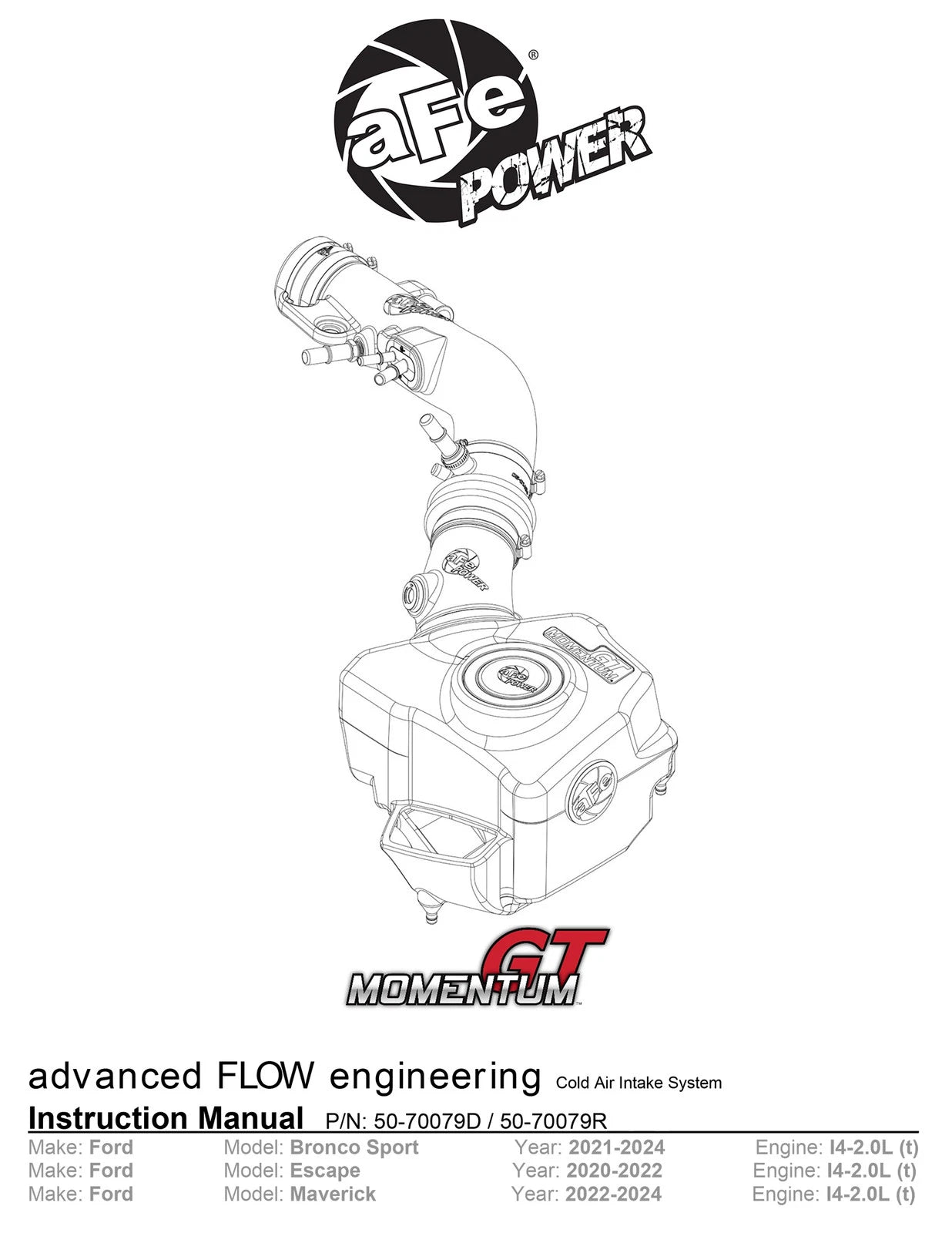 aFe Momentum GT Cold Air Intake w/ Pro 5R Filter | Ford Bronco Sport 2021 (50-70079R)