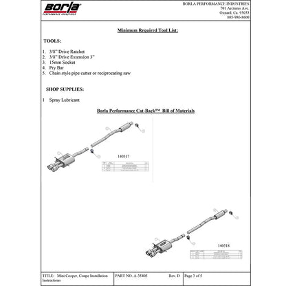 Borla Catback Exhaust S-Type | 2007-2014 Mini Cooper S (140517)