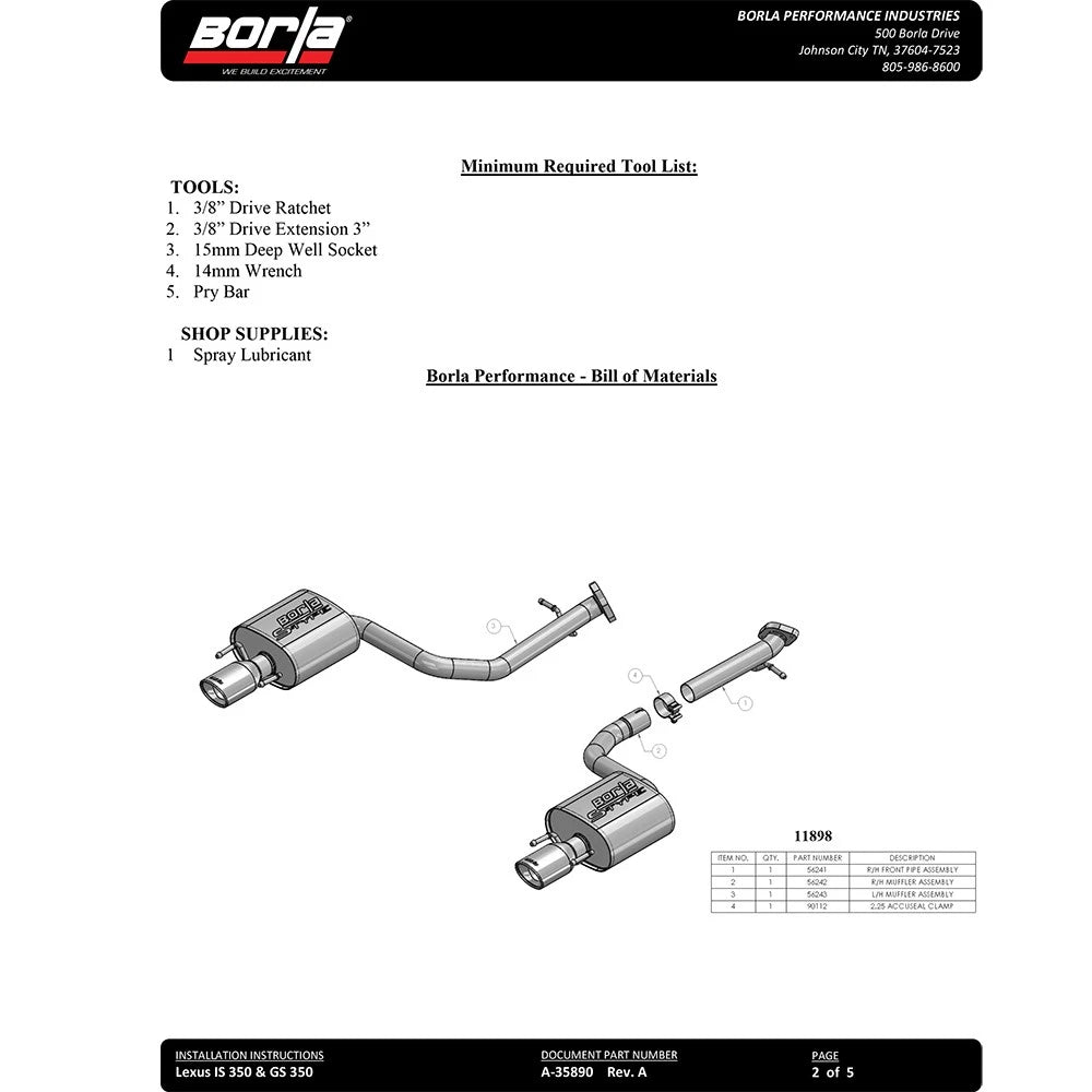 Borla Axle-Back Exhaust System - S-Type | 2014-2017 Lexus GS350 L (11935)