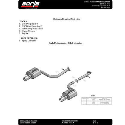 Borla Axle-Back Exhaust System - S-Type | 2014-2017 Lexus GS350 L (11935)