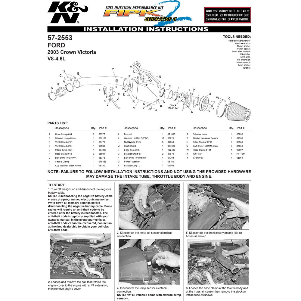 K&N Performance Intake Kit | Ford Crown Victoria V8-4.6L (03-04) (57-2553)