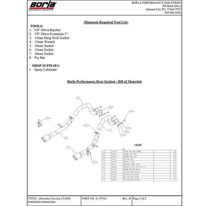 Borla Rear Section Exhaust Pipes Corvette C5 incl. Z06 (12649)