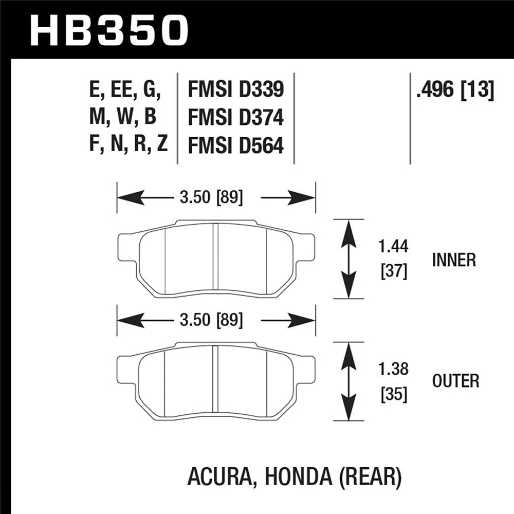 Hawk Performance Rear HPS Brake Pads | Multiple Honda/Acura Fitments (HB350F.496)