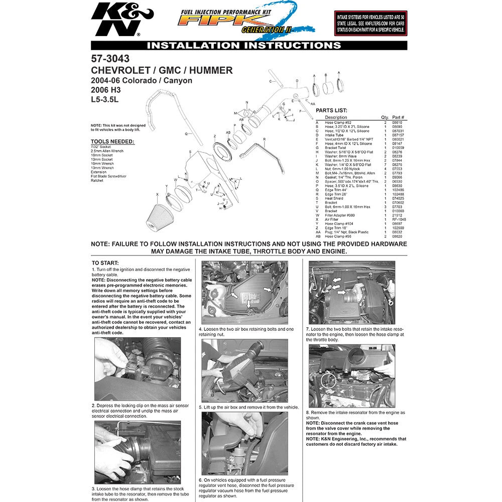 K&N 04 Performance Intake Kit | Chevrolet Colorado / GMC Canyon (04) (57-3043)