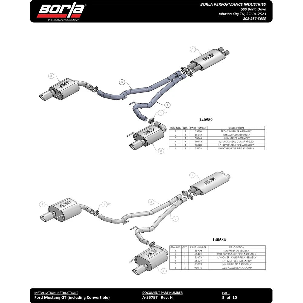 Borla S-Type Cat-Back Exhaust System | 2015-2017 Ford Mustang GT (140590)