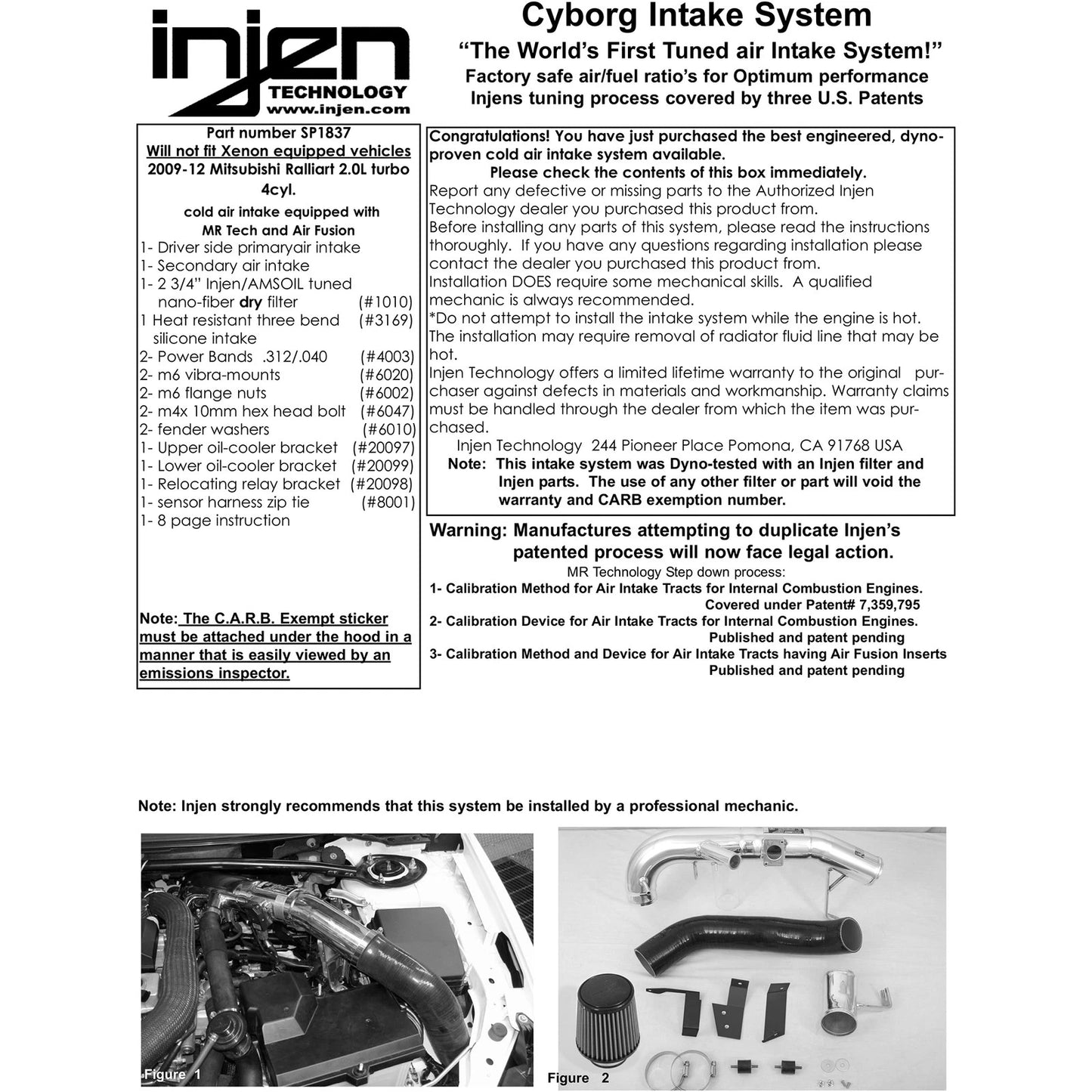 Injen Black Cold Air Intake | Mitsubishi Lancer Ralliart (09-14) (SP1837BLK)