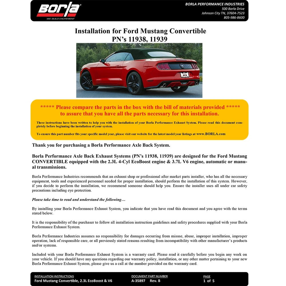 Borla Axle-Back Exhaust System - ATAK | Multiple Fitments (11939)