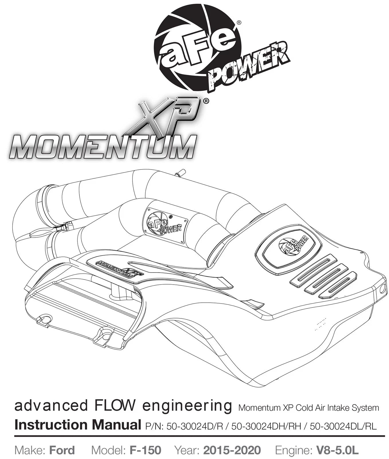 aFe Momentum XP Pro 5R Cold Air Intake w/ Black Alum Tubes | Ford F-150 V8 5.0L (15-18) (50-30024R)