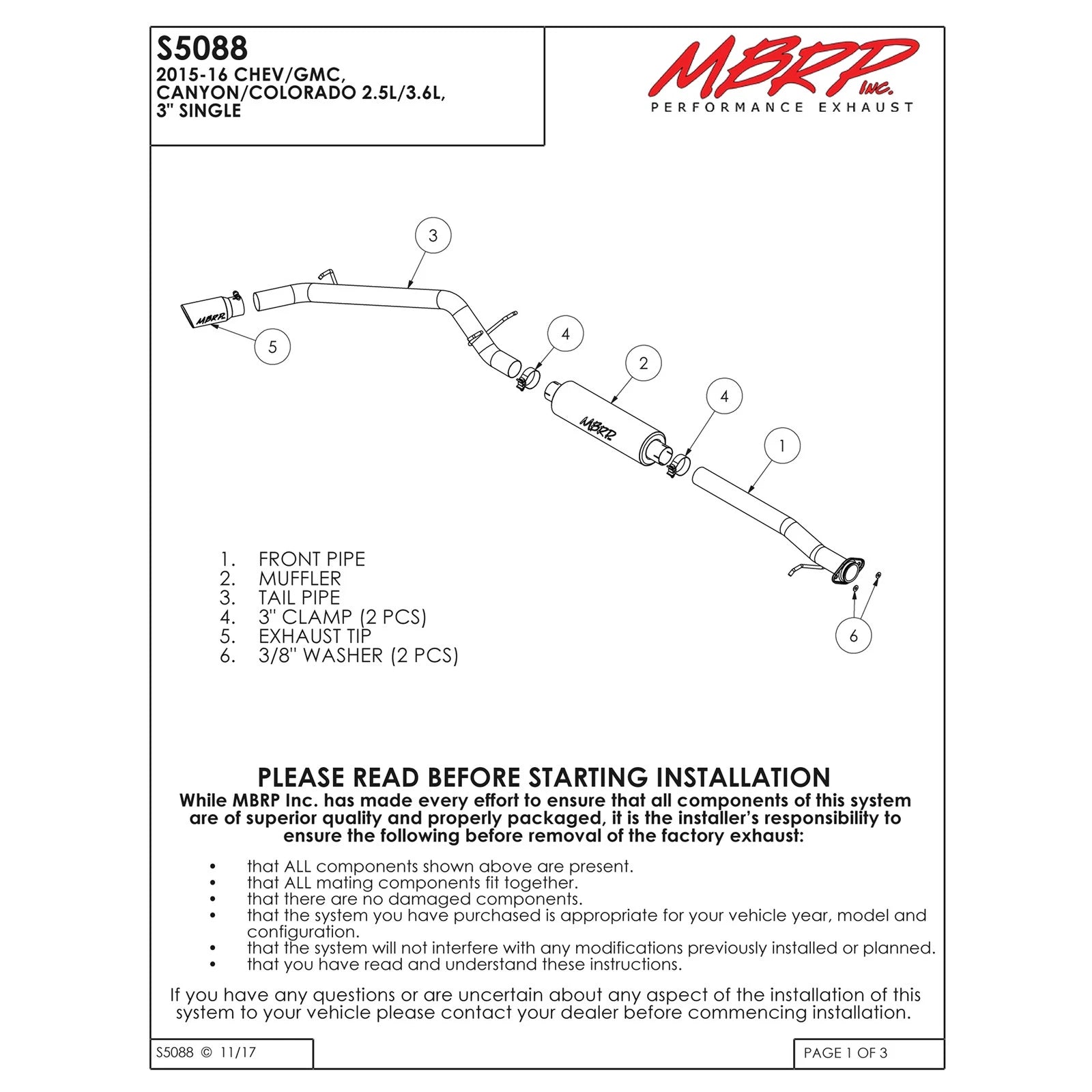 MBRP 3in D&S Cat-Back Exhaust | Colorado/Canyon 2.5L & 3.6L (15-16) (S5088BLK)